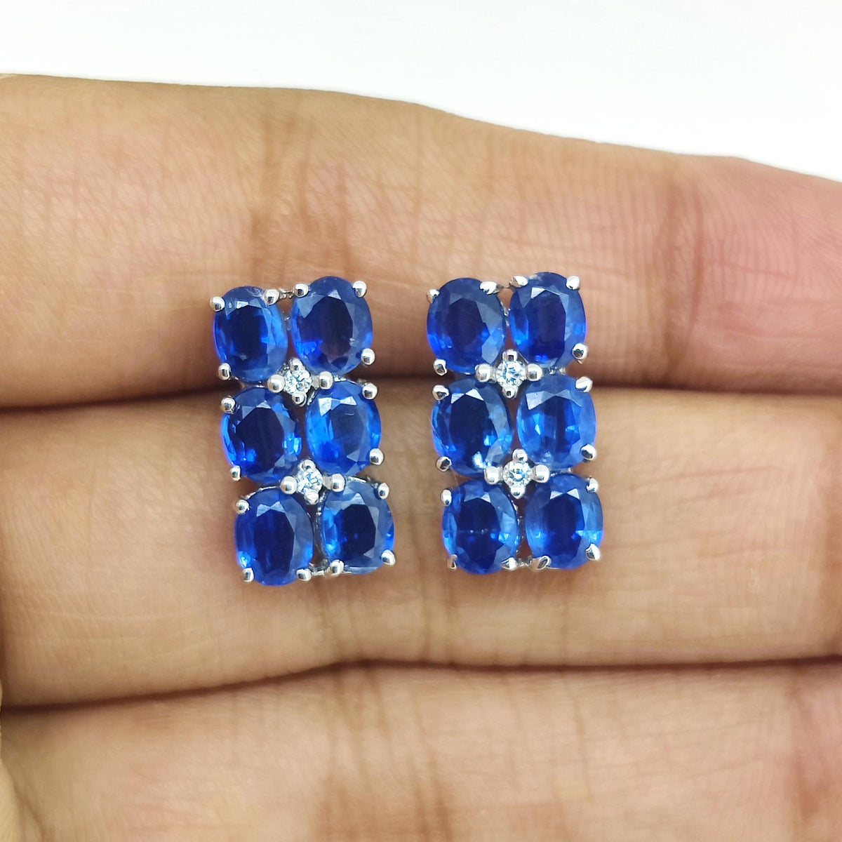 Blue Kyanite Stud Earrings: Sterling Silver September Birthstone