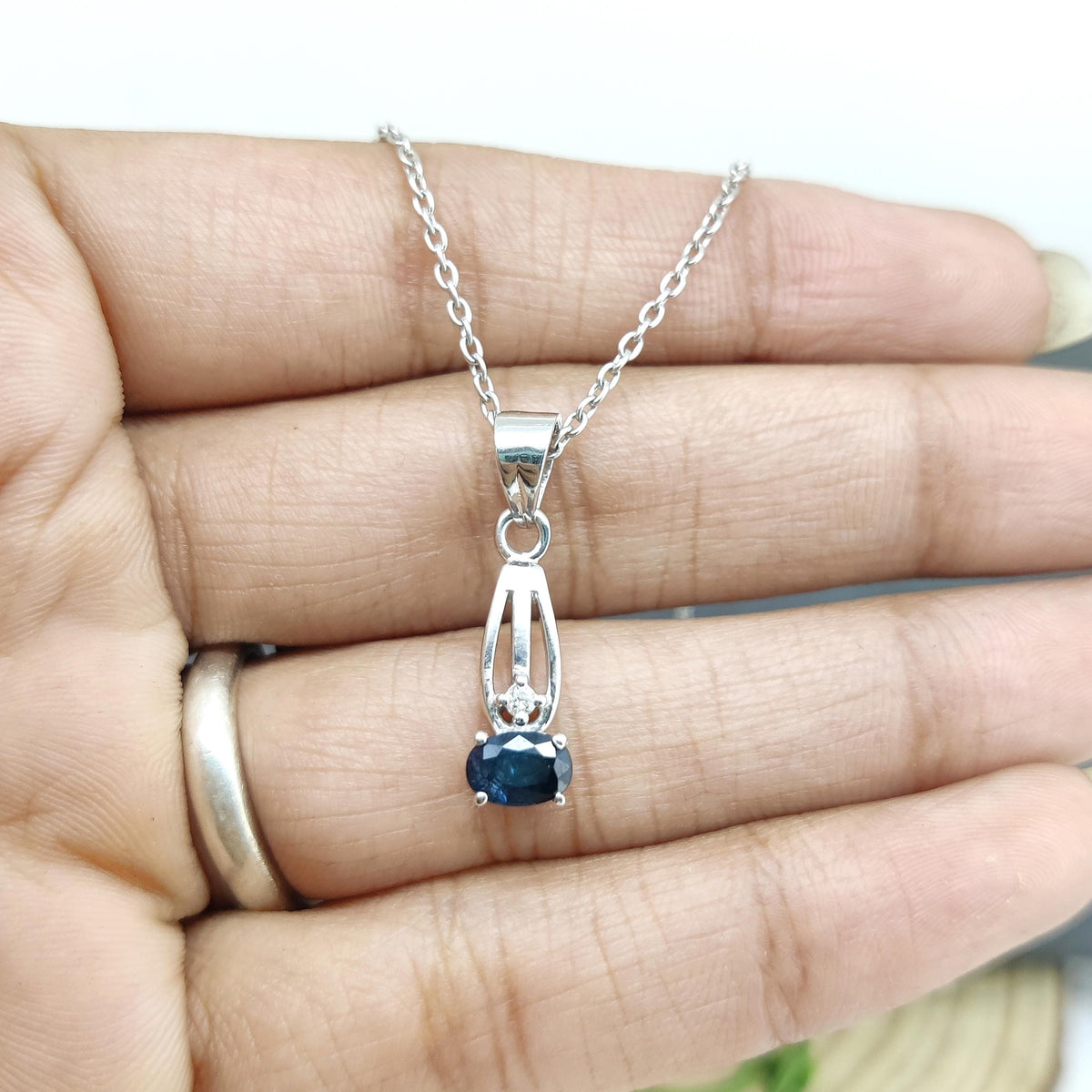 Natural Blue Sapphire Pendant-925 Sterling Silver-September Birthstone-Sapphire Jewelry