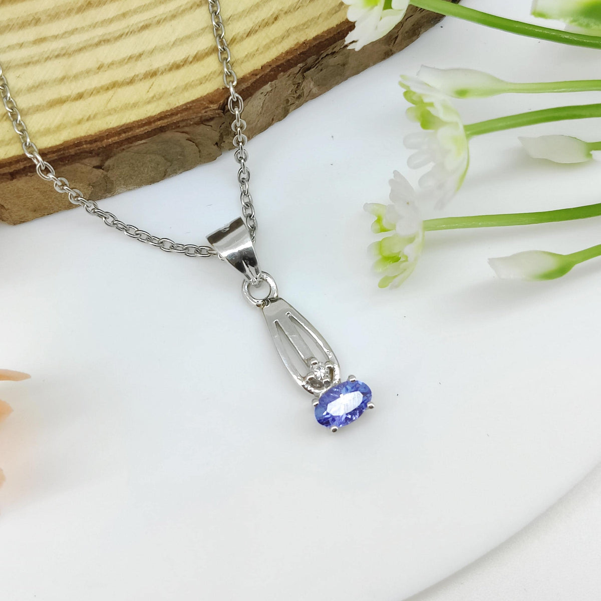 Natural Tanzanite Pendant- 925 Sterling Silver Jewelry-December Birthstone Jewelry-Cubic Zircon Women's Pendant-Birthday Gift