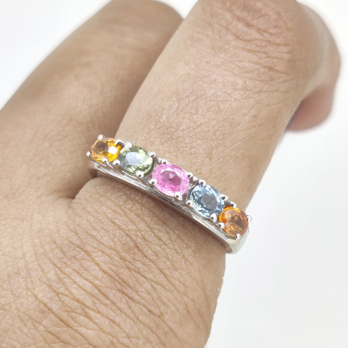 Natural Multi Sapphire Ring-Oval Gemstone-September Birthstone Jewelry-925 Sterling Silver Ring-Sapphire Jewelry-Anniversary Gift for wife