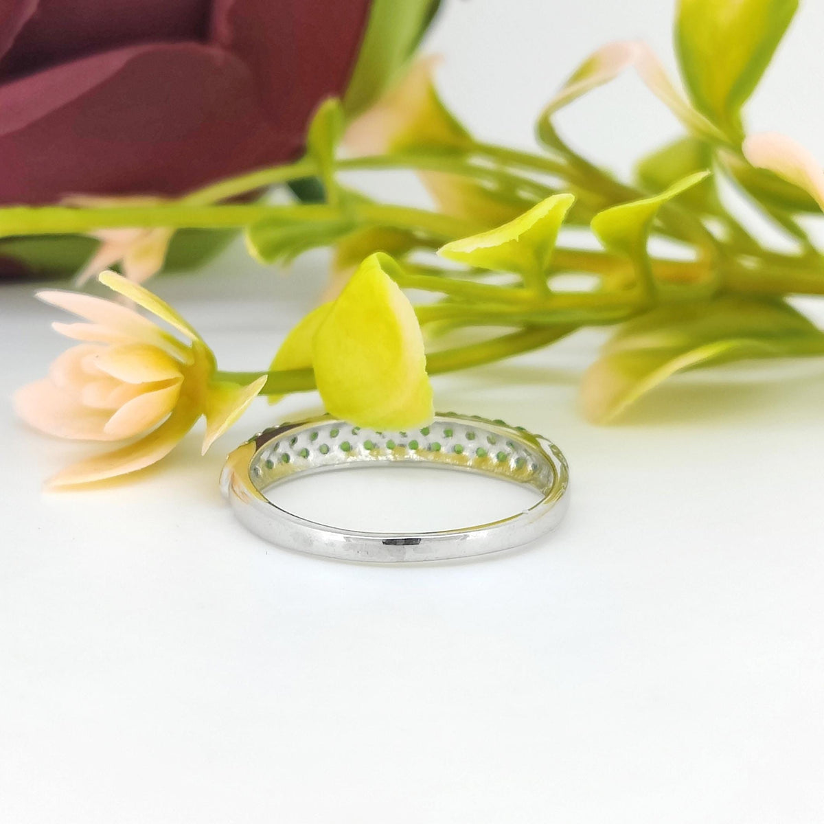 Natural TSavorite Ring-925 Sterling Silver Jewelry-Round Gemstone Stackable Ring-Green TSavorite Jewelry-January Birthstone-Gift for women's