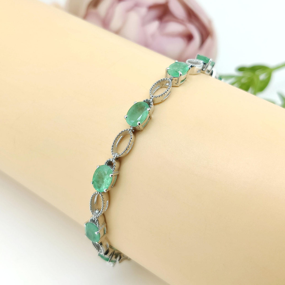 Emerald Tennis Bracelet: Sterling Silver May Birthstone Jewelry