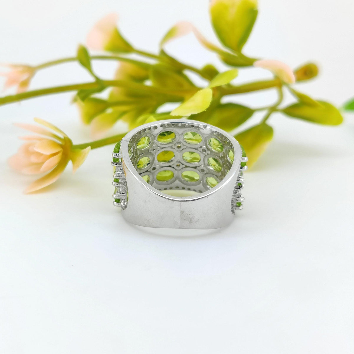 Oval Peridot Engagement Ring: Sterling Silver August Birthstone