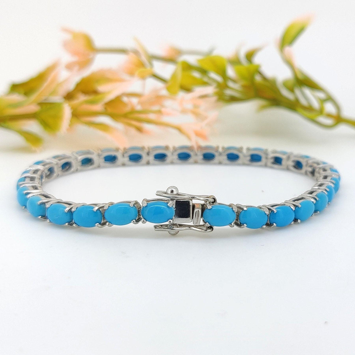 Turquoise Tennis Bracelet- 925 Sterling Silver- December Birthstone-Turquoise Jewelry