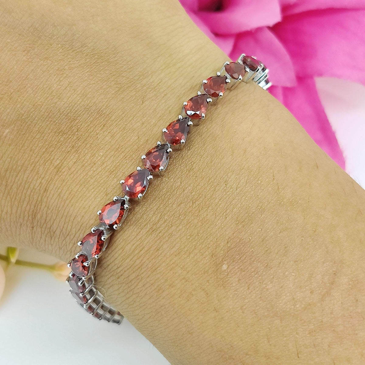 Garnet Tennis Bracelet, 925 Sterling Silver, January Birthstone, Garnet Jewelry, Wedding Gift For Her