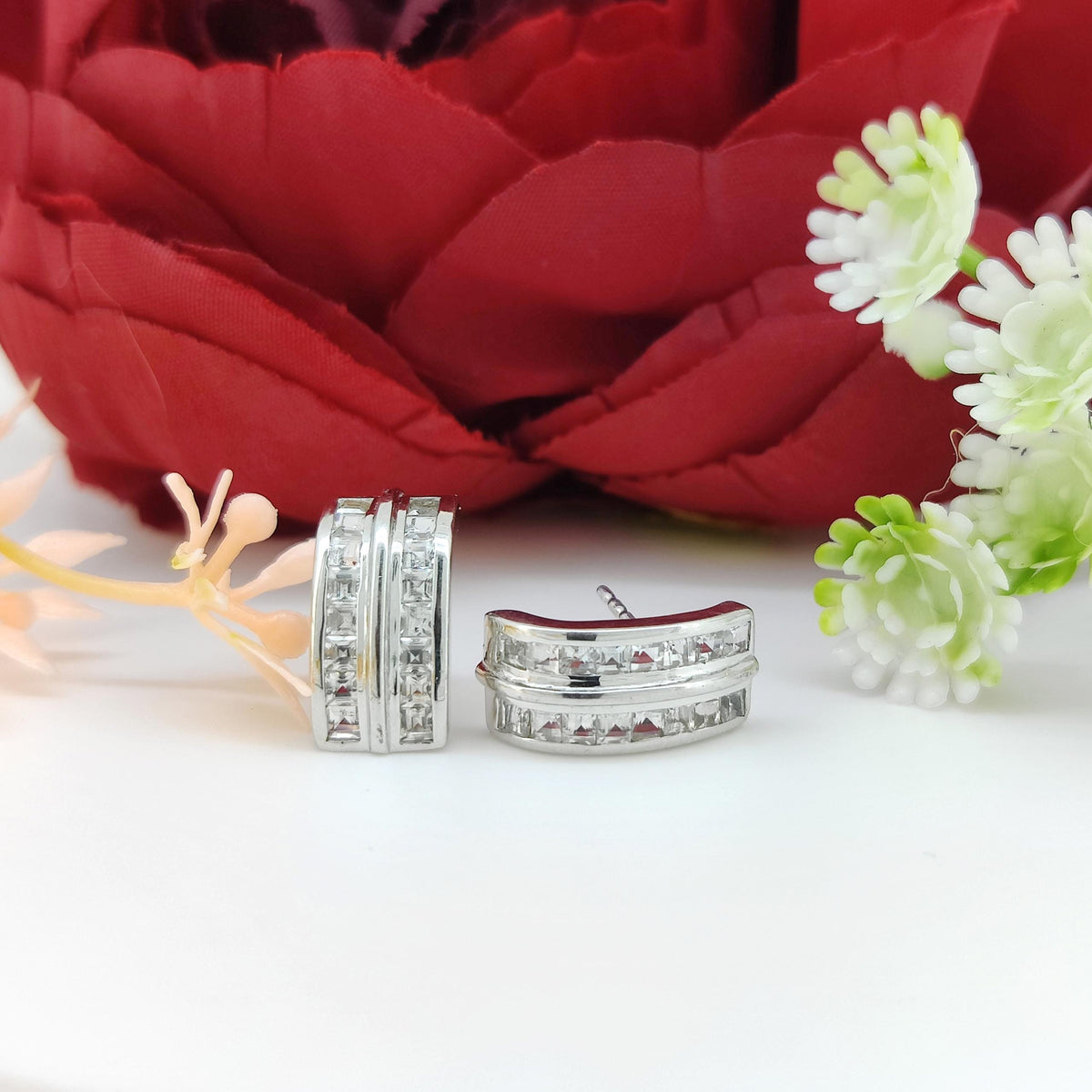 Natural White Topaz Stud Earring-925 Sterling Silver Jewelry-April Birthstone Earrings-Square Cut Gemstone-White Topaz Jewelry-Gift