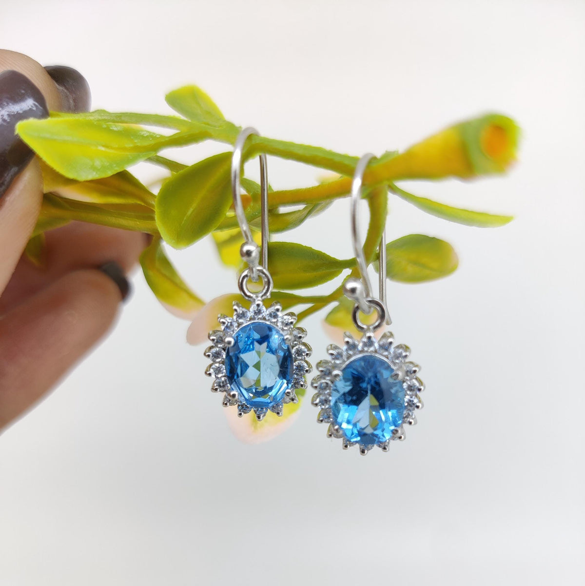 Swiss Blue Topaz Dangle Earring-925 Sterling Silver-Blue Topaz Jewelry-December Birthstone