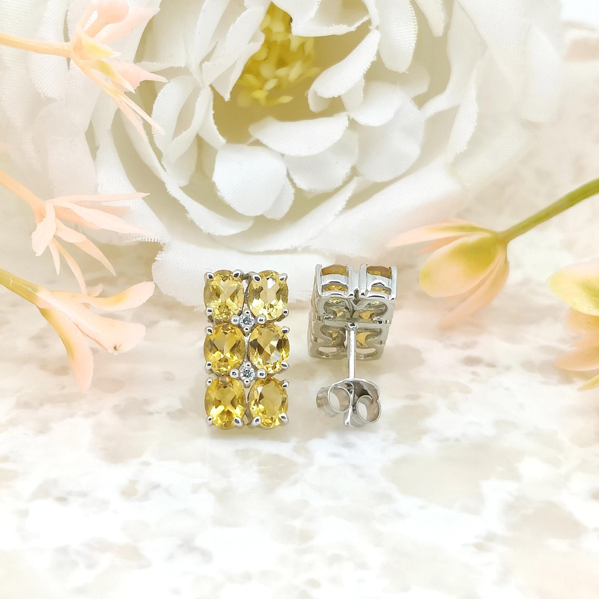 Natural Citrine Stud-925 Sterling Silver-Oval Gemstone Earring-Cubic Zircon-November Birthstone Jewelry-Yellow Citrine Jewelry-Gift for wife