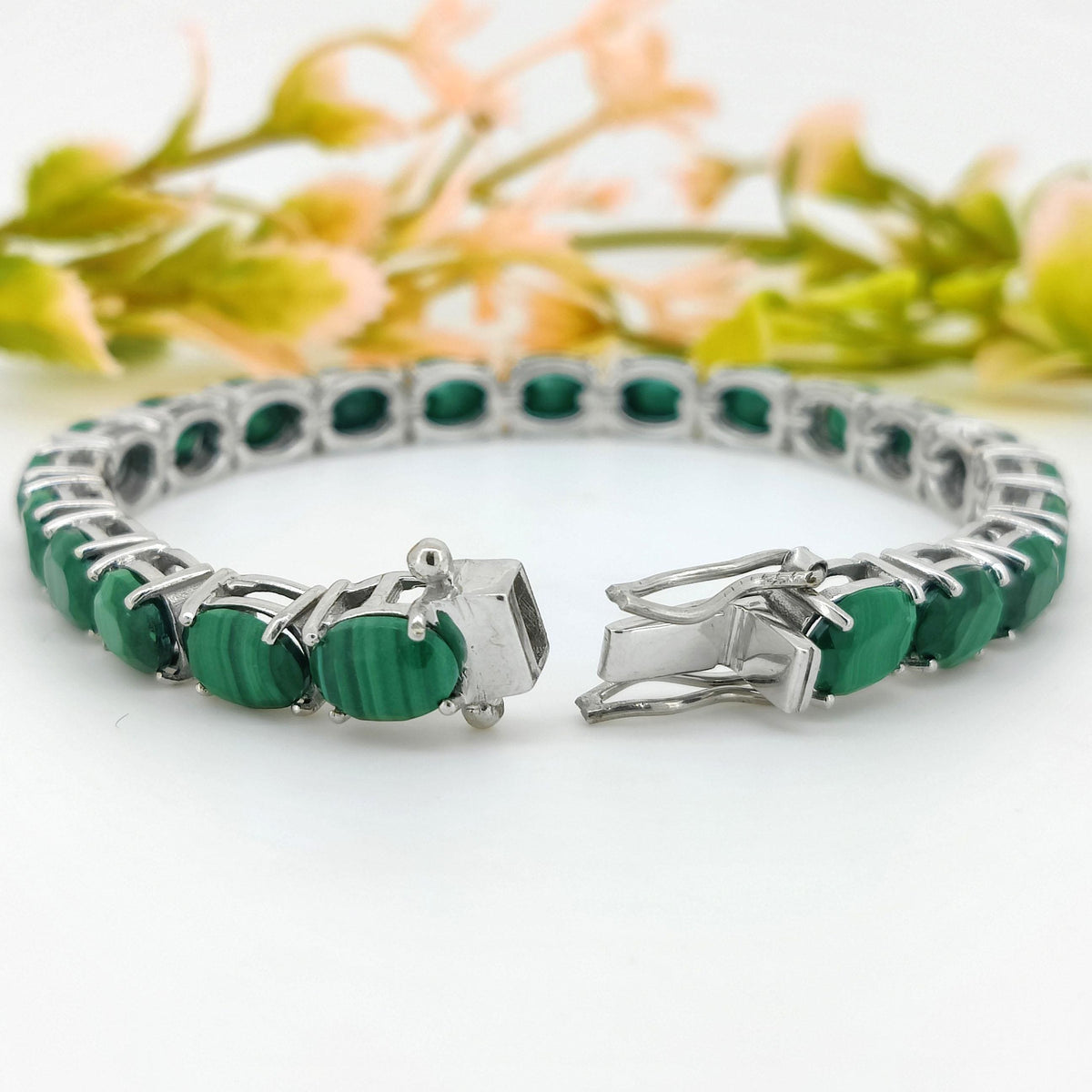 Natural Malachite Tennis Bracelet-925 Sterling Silver Jewelry-Anniversary Gift
