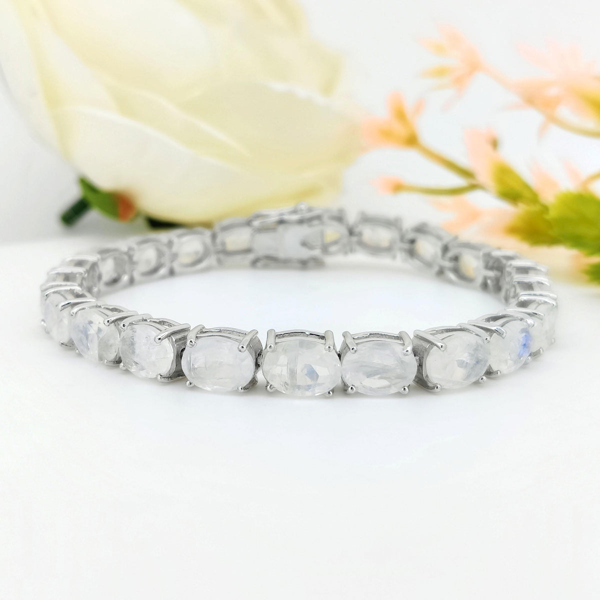 Rainbow Moonstone Tennis Bracelet-925 Sterling Silver Jewelry-8x6mm Moonstone Bracelet-Oval Cut Gemstone-June Birthstone Jewelry Gift