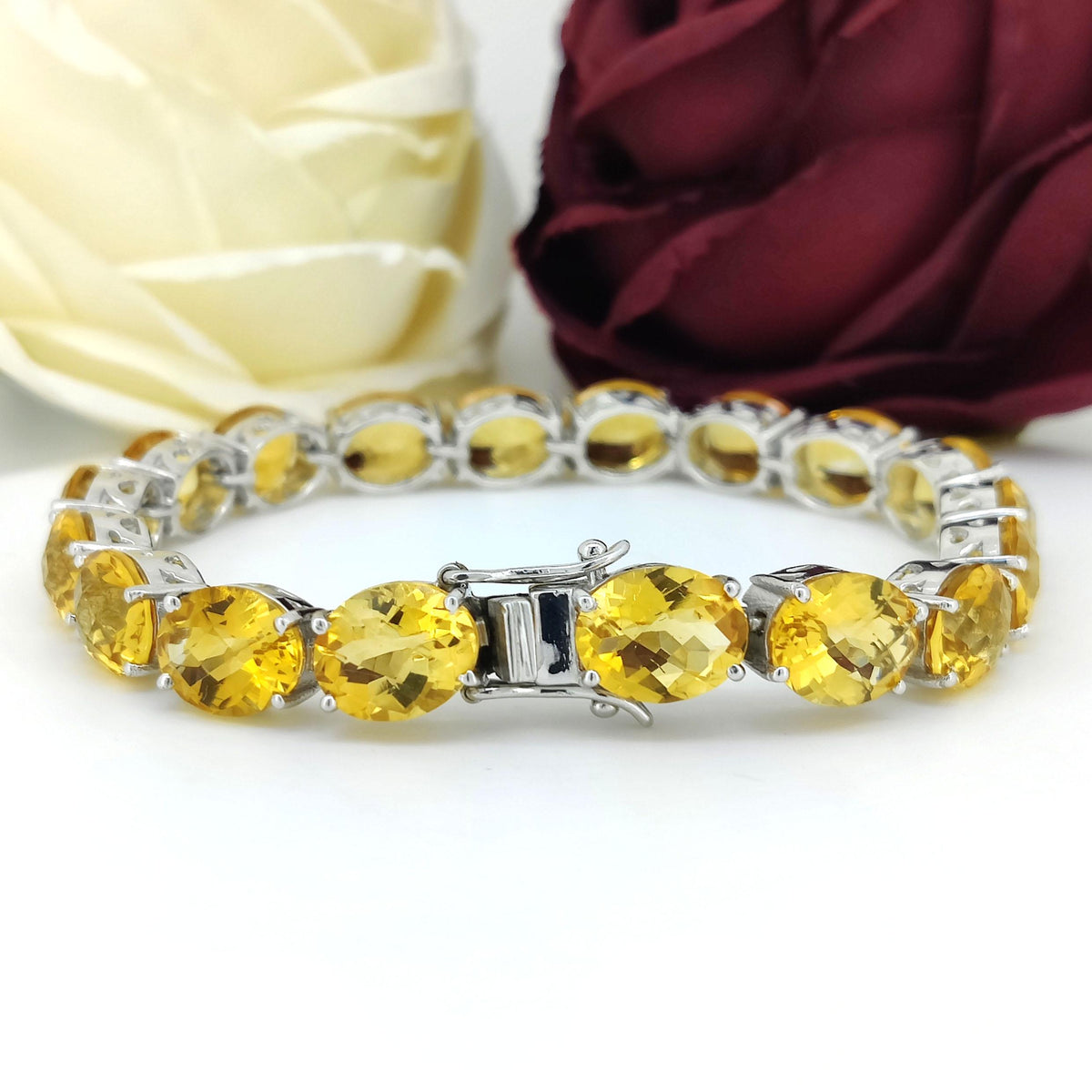 Natural Citrine Tennis Bracelet-925 Sterling Silver Jewelry-10x8mm Oval Gemstone Bracelet-November Birthstone Jewelry-Yellow Citrine Jewelry