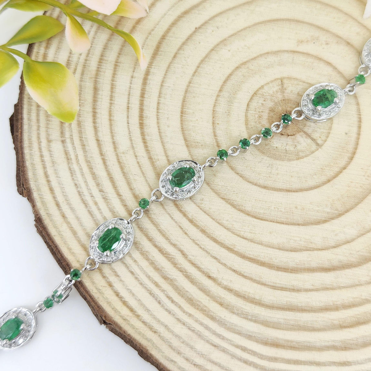 Natural Emerald Tennis Bracelet Sterling Silver May Birthstone Gift for Her