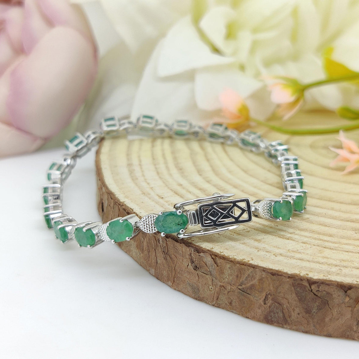 Oval Emerald Tennis Bracelet: Sterling Silver May Birthstone Jewelry