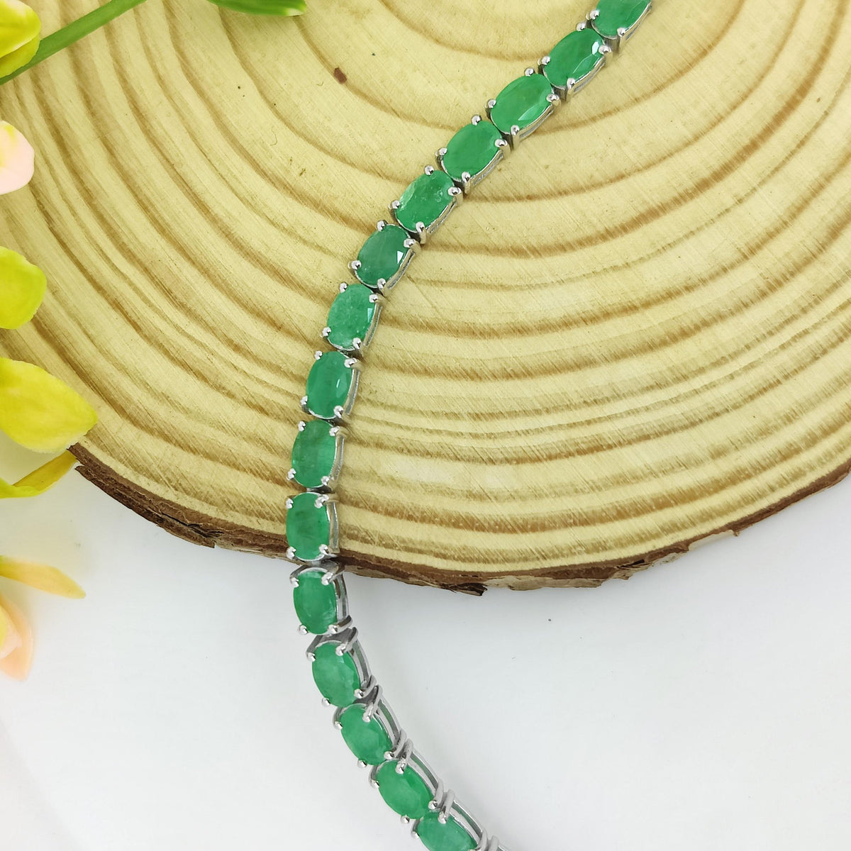 Natural Emerald Tennis Bracelet-May Birthstone-925 Sterling Silver-Green Emerald Jewelry