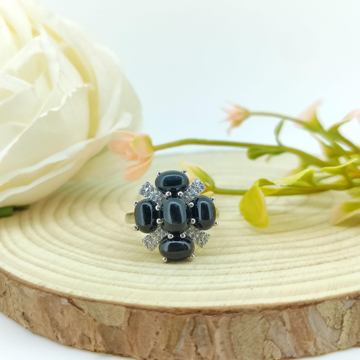 Black Star Sapphire Ring: Oval Gemstone, Sterling Silver Statement Ring