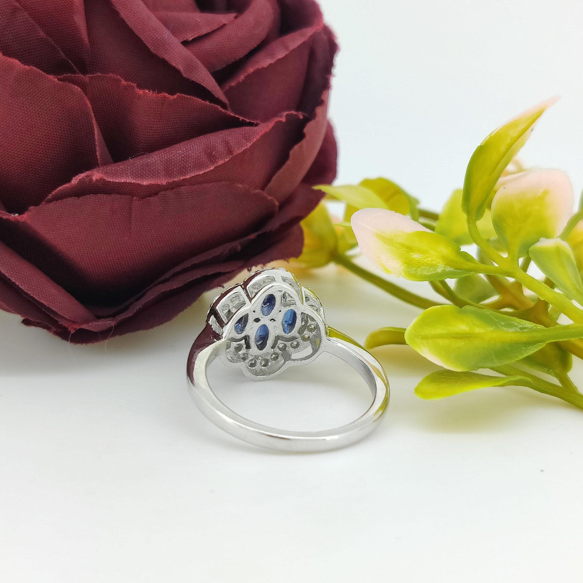 Natural Kyanite Gemstone Ring-925 Sterling Silver-Gemstone Cluster Ring-Cubic Zircon-September Birthstone-Oval Kyanite Jewelry-Gift for wife