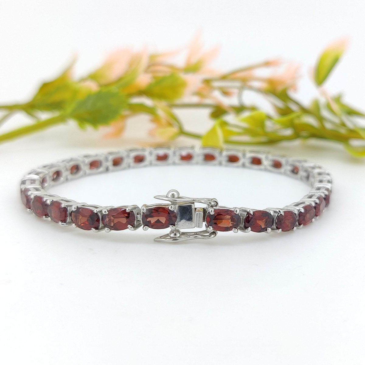 Garnet Tennis Bracelet: Sterling Silver, January Birthstone, Garnet Jewelry