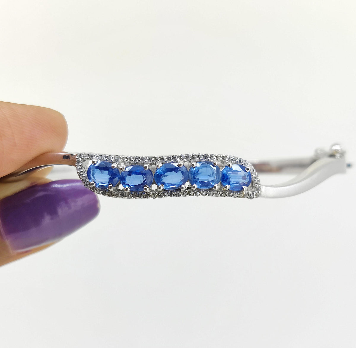 Blue Kyanite Jewelry, Handmade Silver Bangle, Unique Handmade Gemstone Bracelet