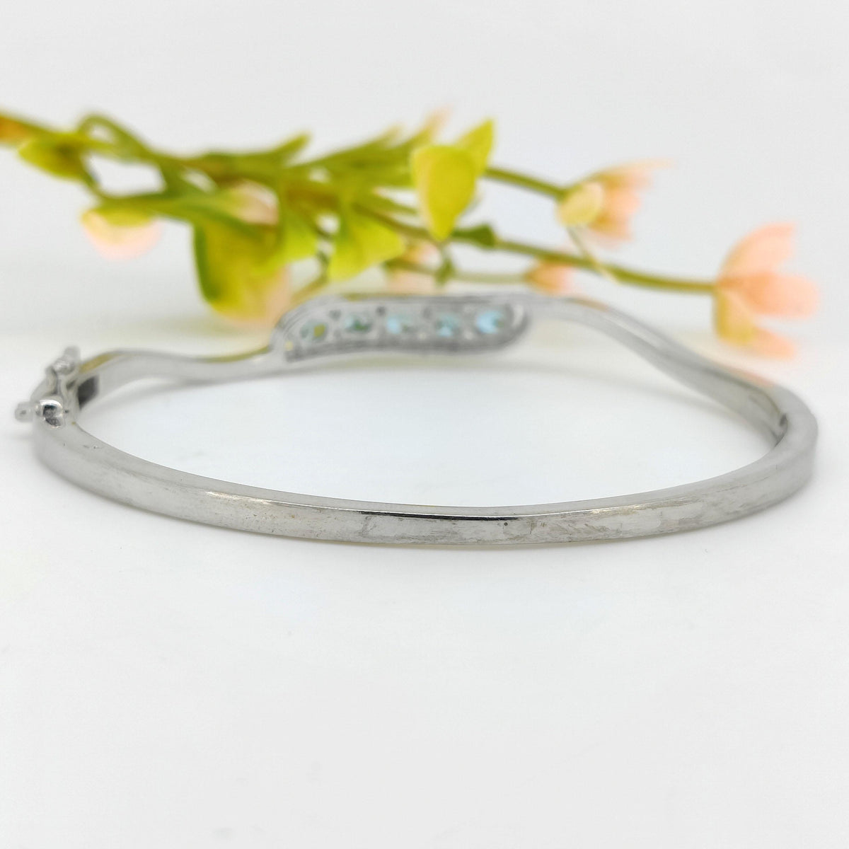 Swiss Blue Topaz Bangle: Sterling Silver, Cubic Zirconia Cluster