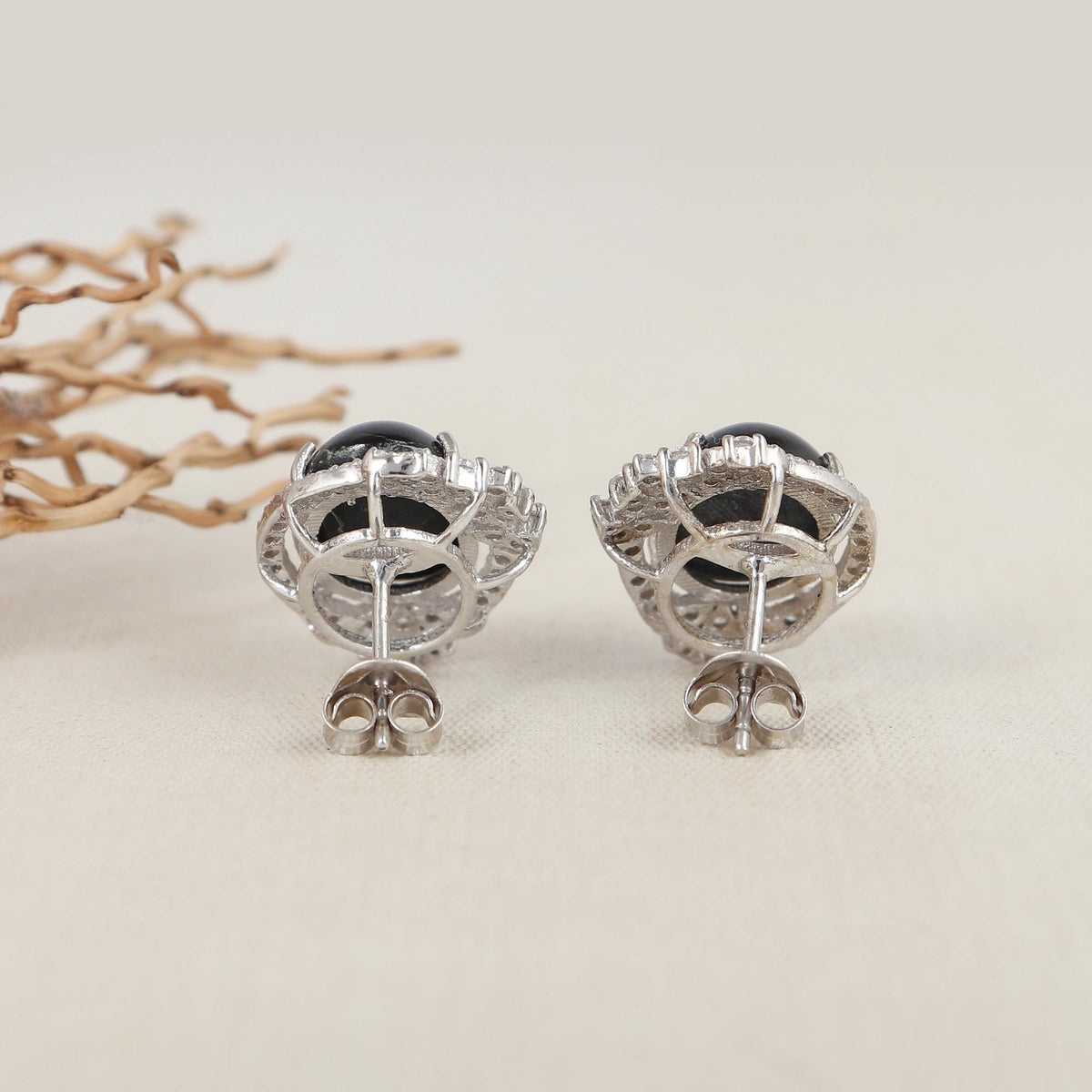 Handmade 925 Silver Black Star Gemstone Stud Earrings