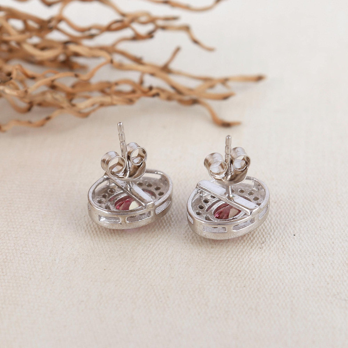 Pink Topaz Sterling Silver Halo Earrings: October Birthstone