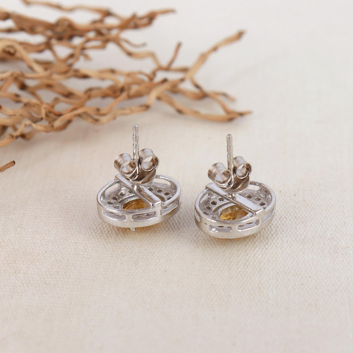 Citrine Sterling Silver Earrings: Oval Halo, November Birthstone
