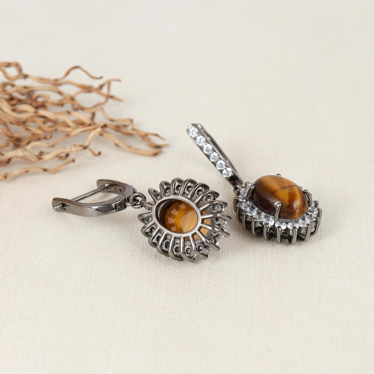 Natural Tiger Eye Earring-925 Sterling Silver Jewelry-Gemstone Cluster Earring-November Birthstone-Tiger Eye Jewelry-Gift for Anniversary