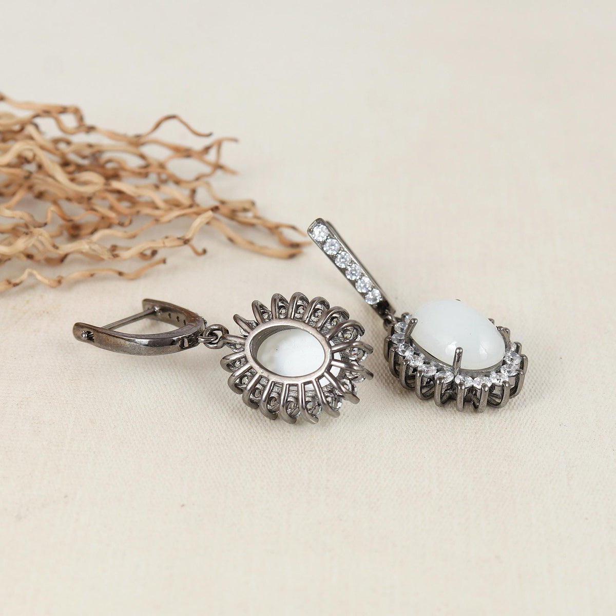 Natural Moonstone Gemstone Sterling Silver Handmade Heggie Dangle Earrings - June Birthstone