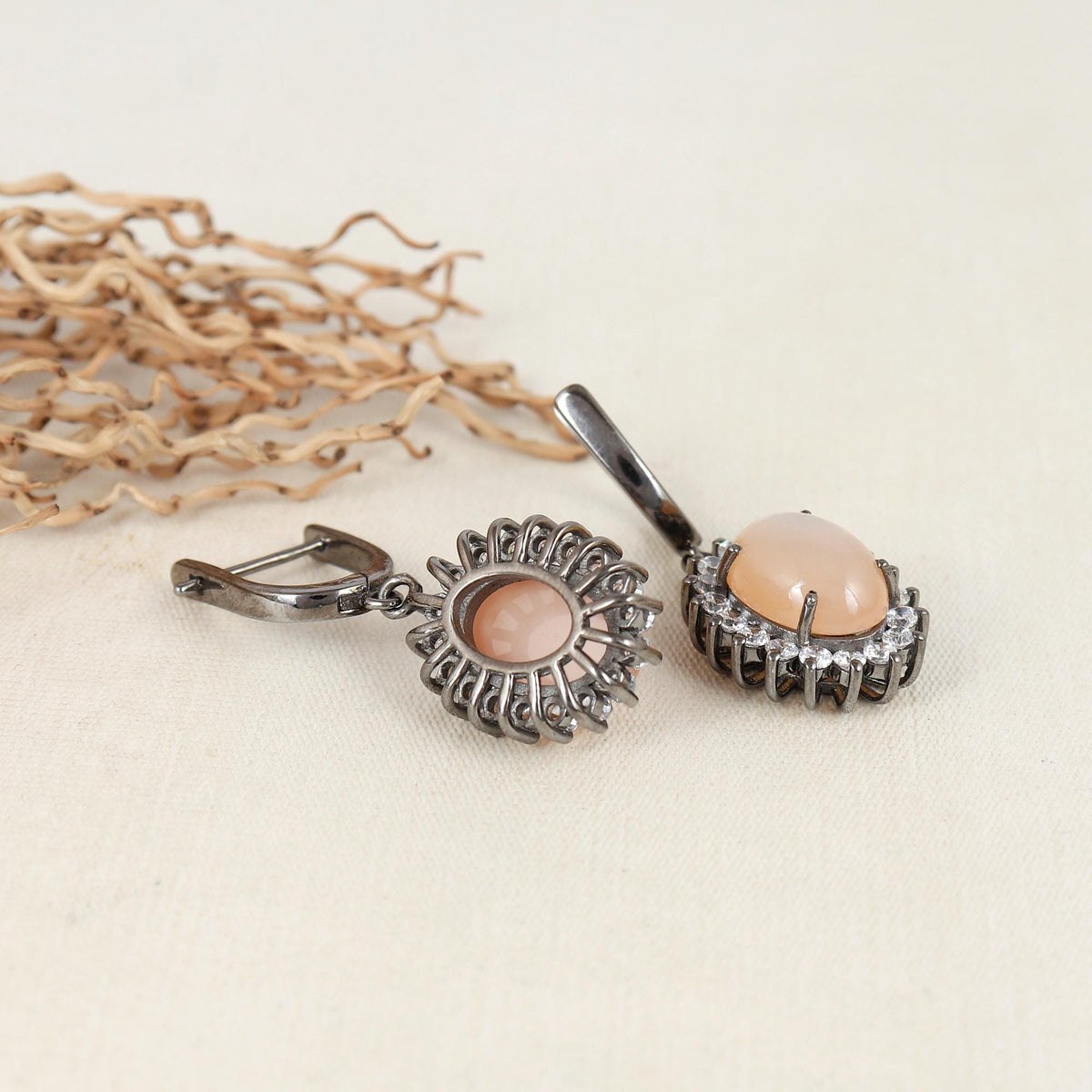 Peach Moonstone Sterling Silver Hoop Earrings: Handmade Gemstone Jewelry