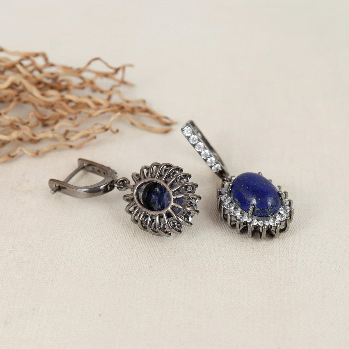 Lapis Lazuli Gemstone Dangle Earrings: 925 Sterling Silver Cluster Handmade Jewelry
