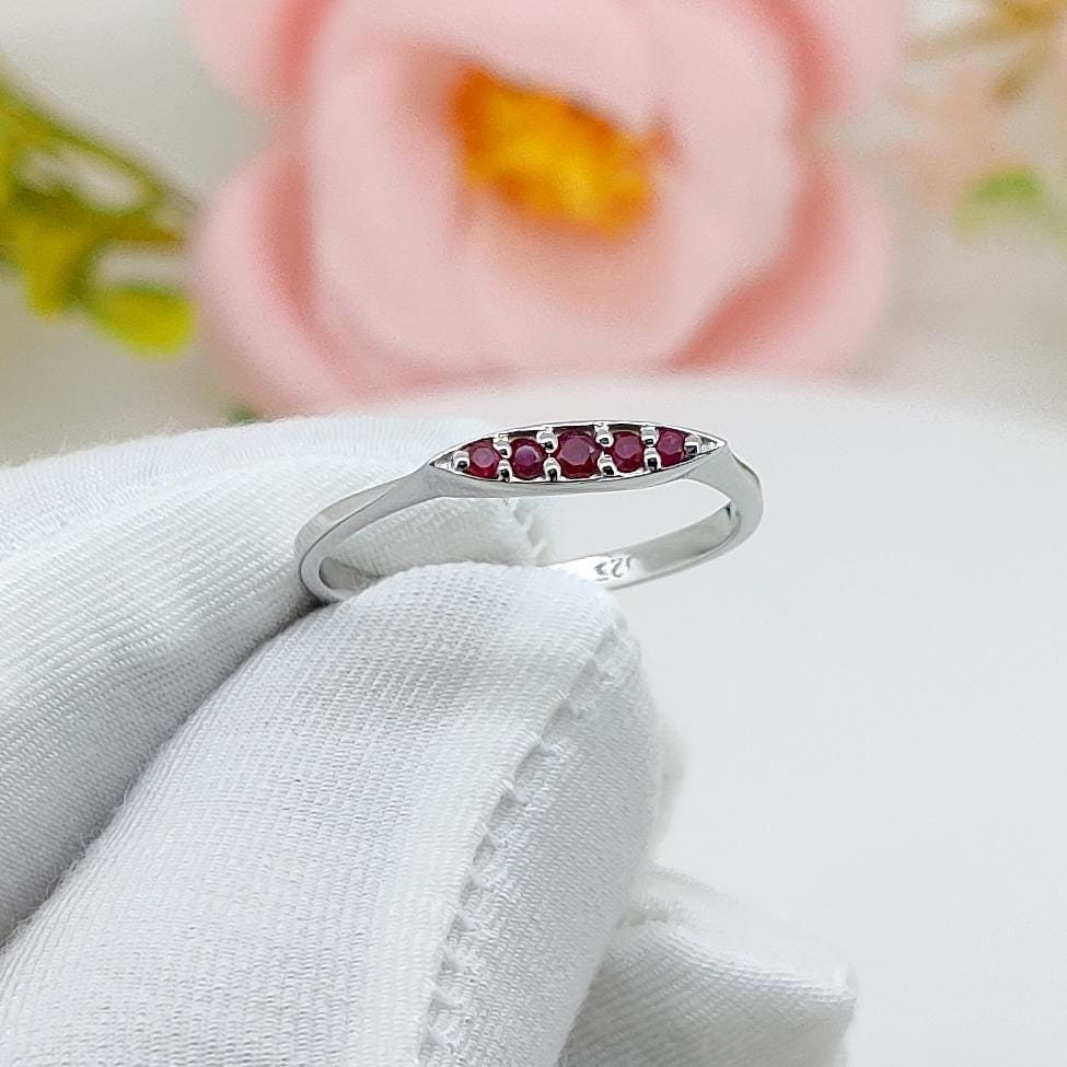Natural Ruby Engagement Ring, Handmade Silver Gemstone 1.40 mm Round Cut Stone Jewelry