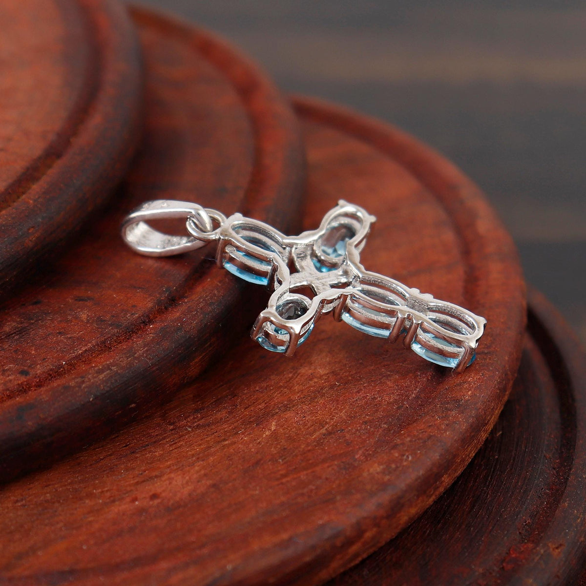 Blue Topaz Cross Pendant: Sterling Silver Holy Cross December Birthstone Christmas Jewelry