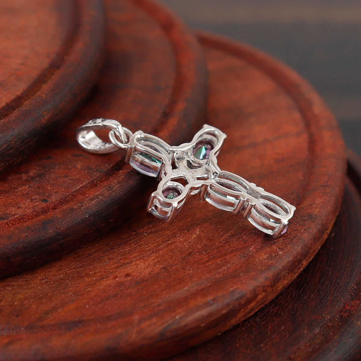 Mystic Topaz Cross Gemstone Pendant: Handmade Sterling Silver Holy Cross Christmas