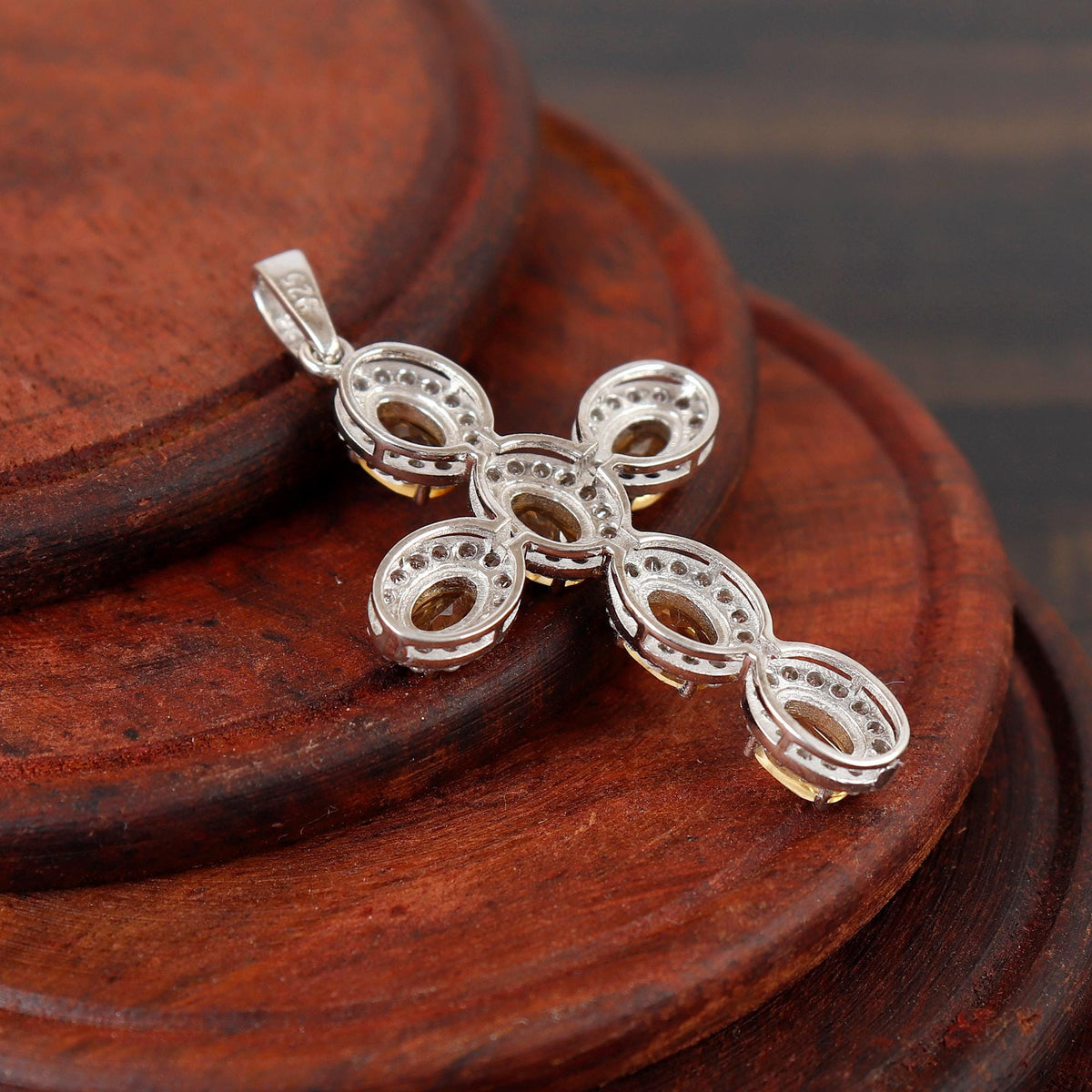 Citrine Handmade Necklace Silver Holy Cross Gemstone Pendant