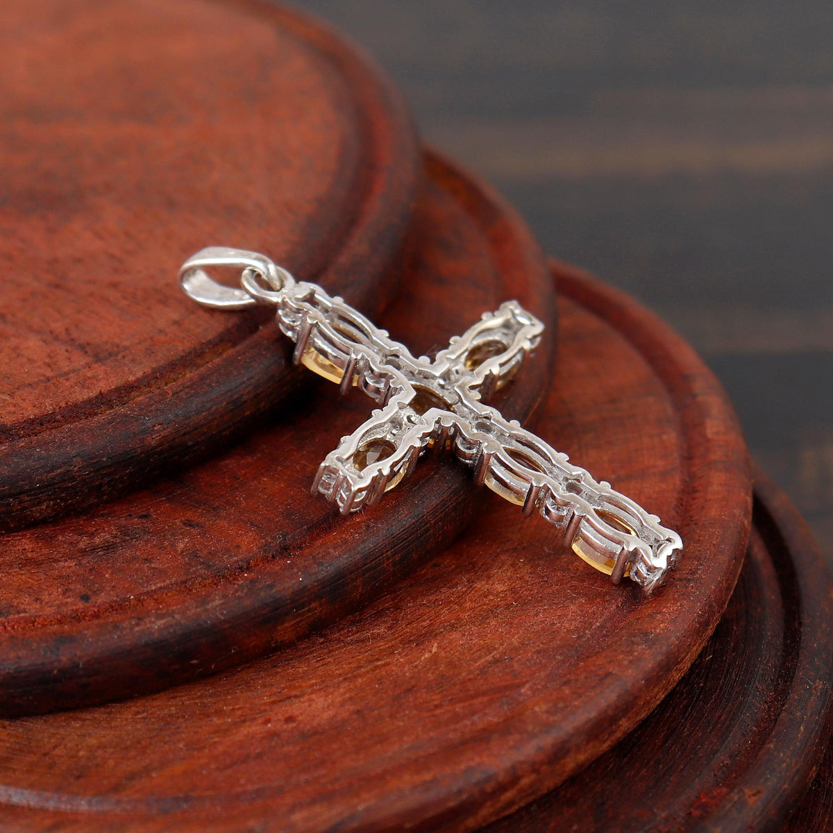 Sterling Silver Citrine Cross Necklace Catholic Gift For Her