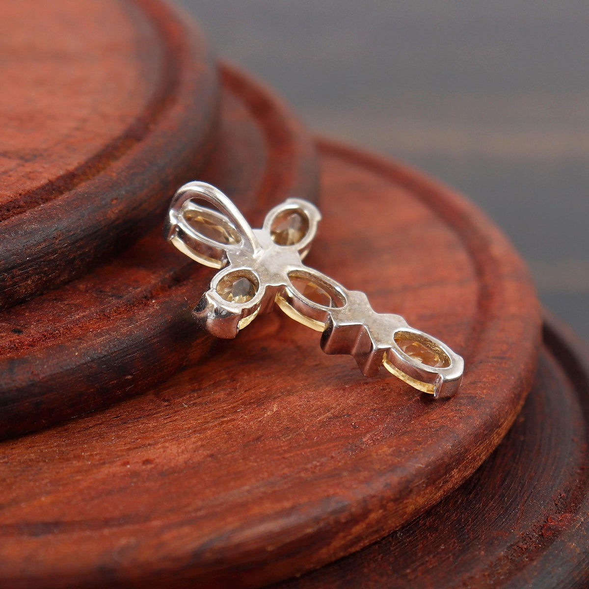 Citrine Holy Cross Christmas Jewelry Handmade Sterling Cross Pendant Necklace
