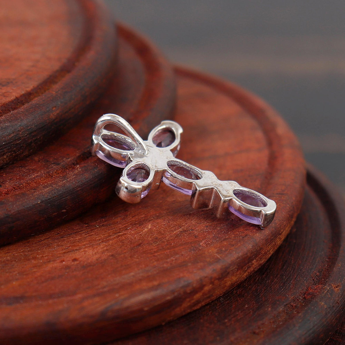 Purple Amethyst Sterling Silver Cross Pendant: Dainty Christmas Oval Handmade Necklace