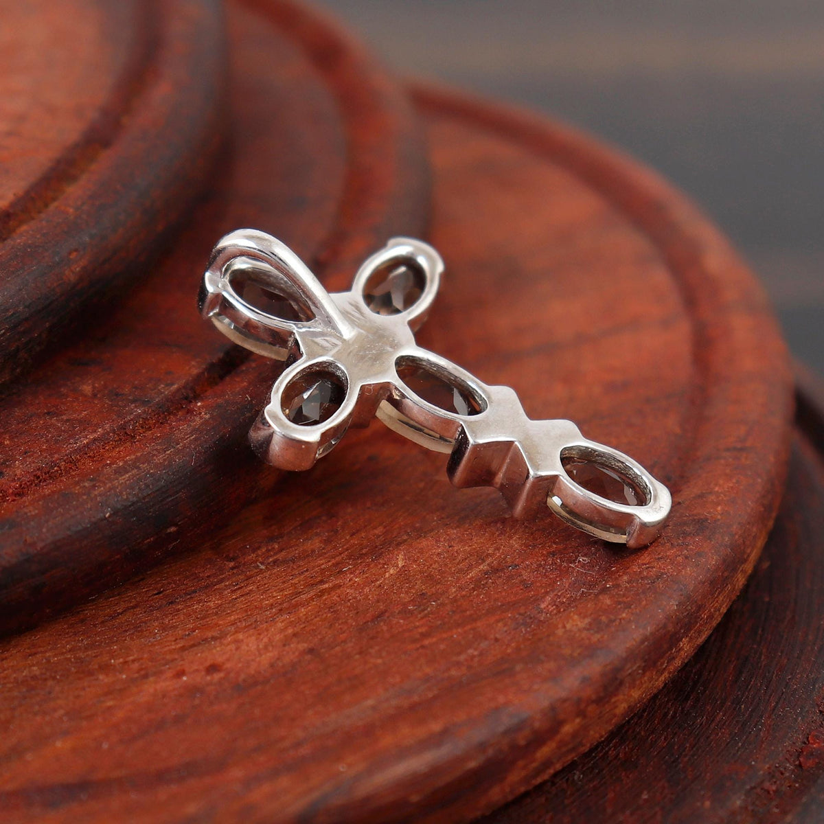 Smoky Quartz Silver Cross Pendant: Holy Cross Christmas Jewelry