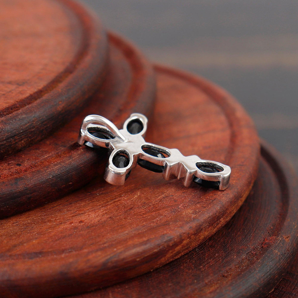 Black Onyx Silver Cross Pendant: Dainty Holy Cross Necklace