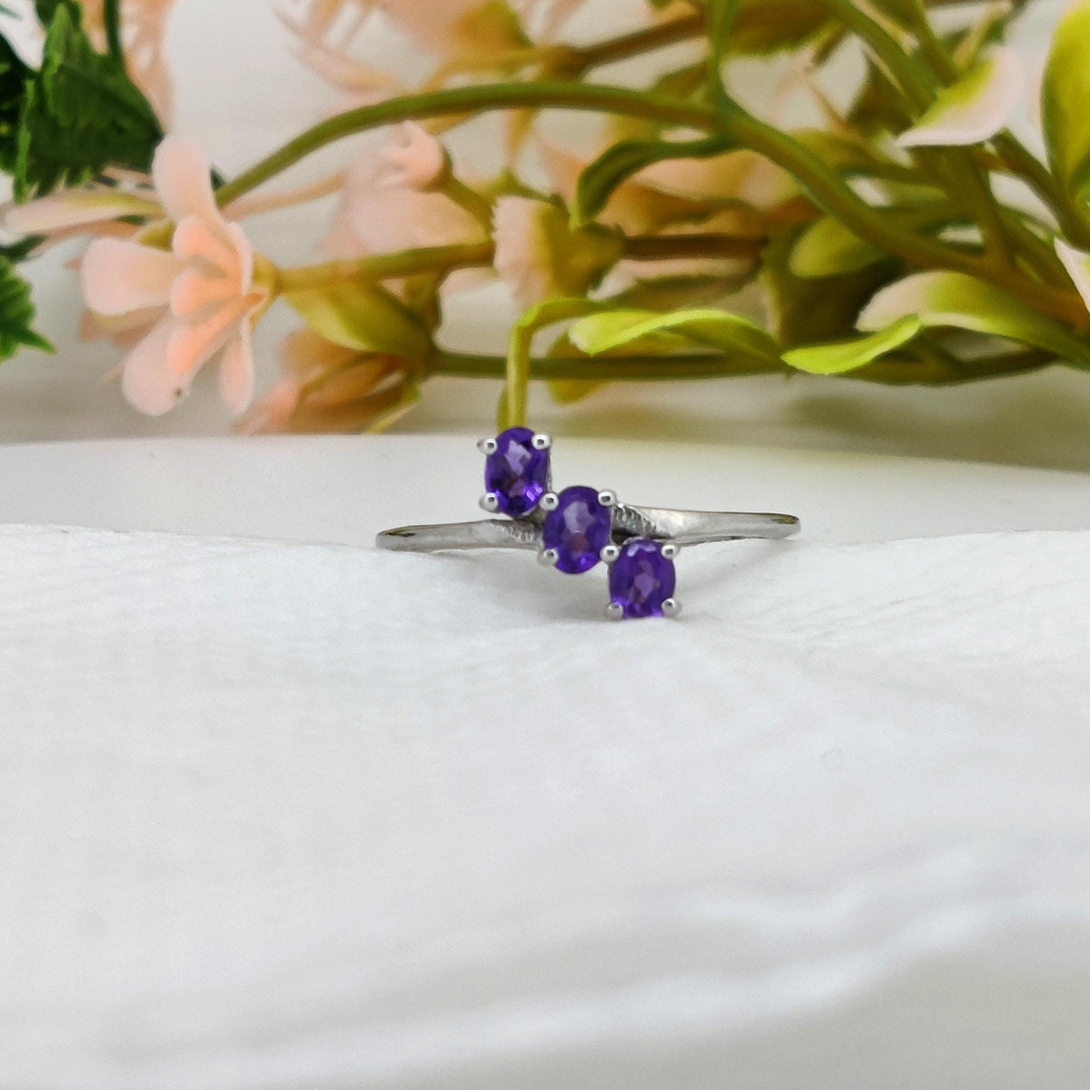 Amethyst Sterling Silver Ring: Oval Gemstone Stacking Band Jewelry