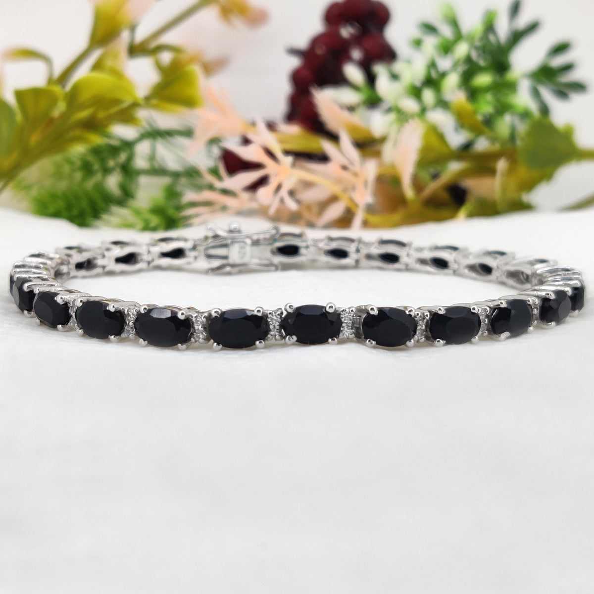 Black Onyx Tennis Bracelet: Oval Gemstone, 925 Sterling Silver Handmade
