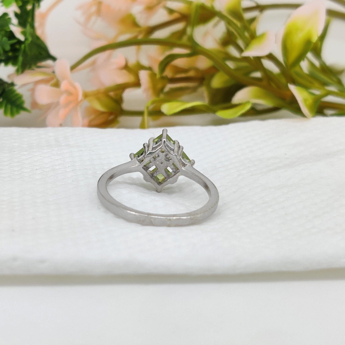 Green Peridot Square Sterling Silver Cocktail Ring, Anniversary Gift