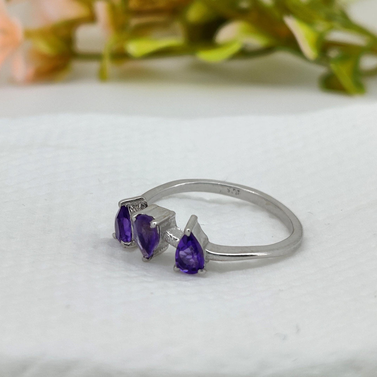 Amethyst Pear Ring: Handmade 925 Sterling Silver Gemstone February Birthday