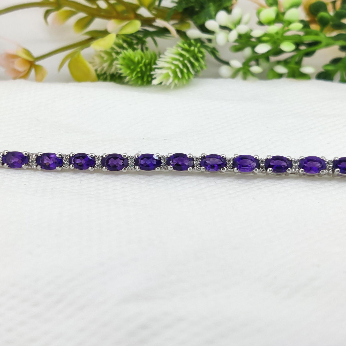 Oval Amethyst Tennis Bracelet, 925 Sterling Silver, February Birthstone Jewelry
