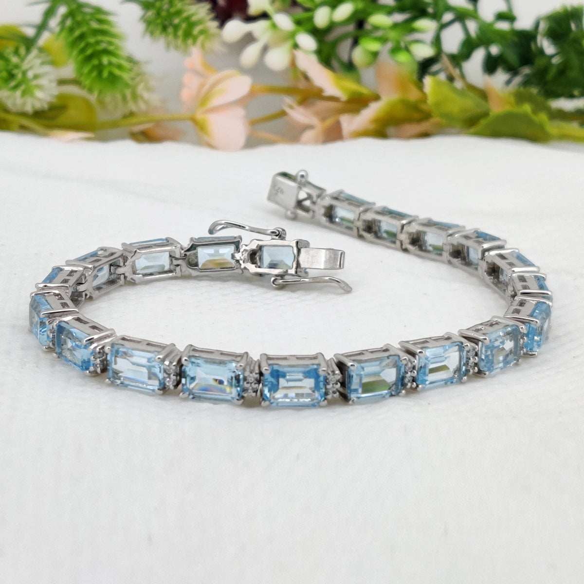 Blue Topaz Tennis Bracelet, 925 Sterling Silver, December Birthstone