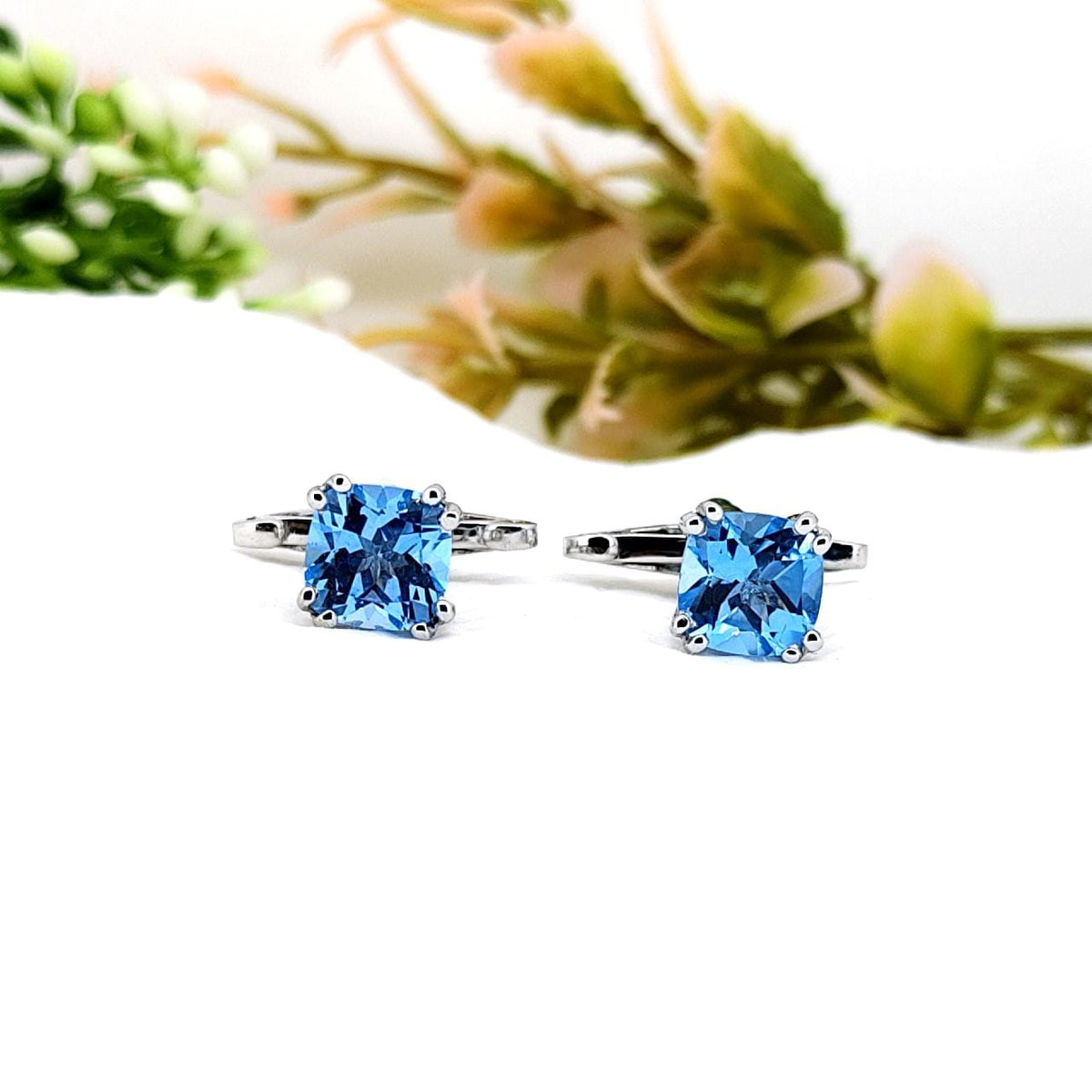 Minimalist Swiss Blue Topaz Cufflinks: Sterling Silver, December Birthstone, Formal Wear