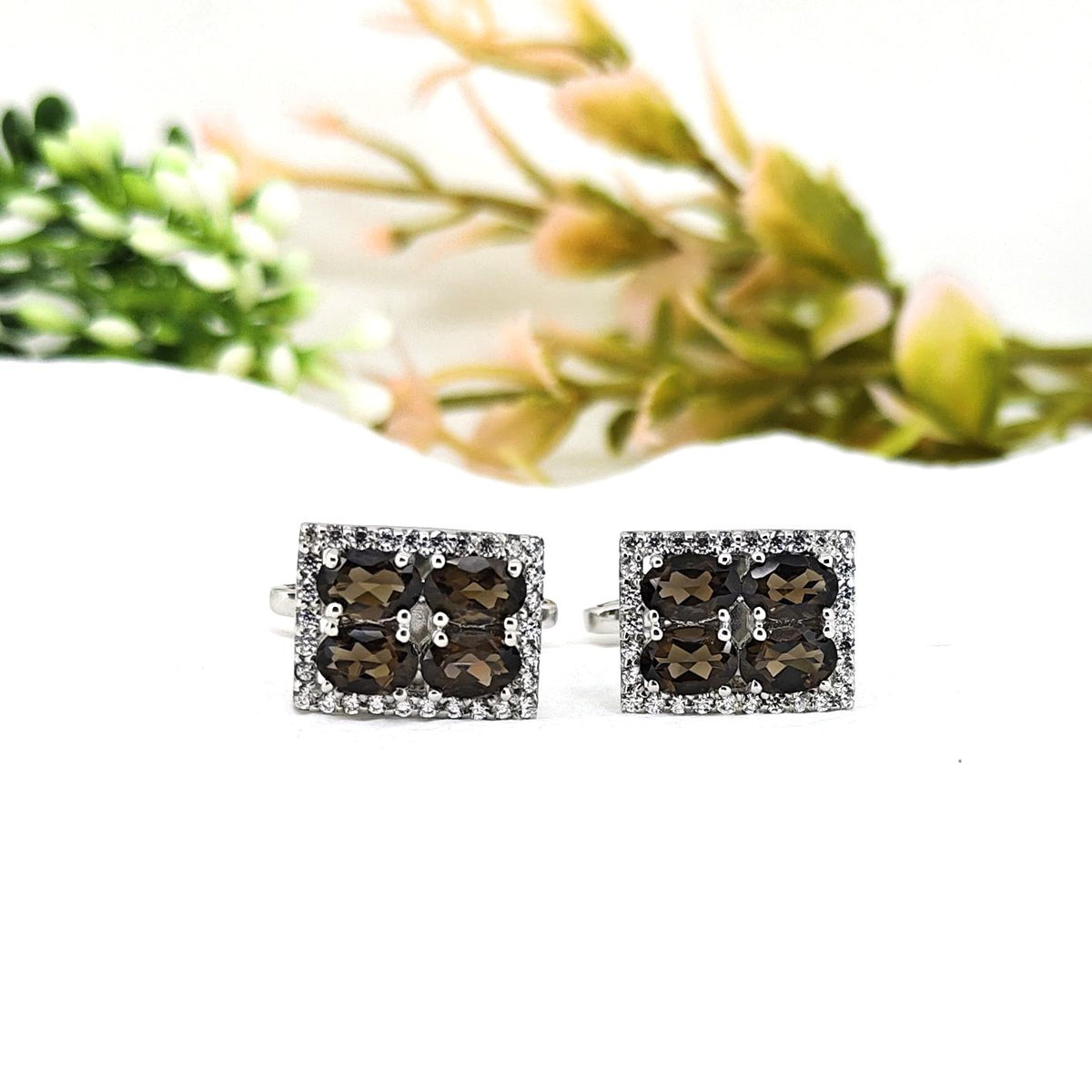 Handmade Sterling Silver Smoky Quartz Cufflinks, Men's Jewelry