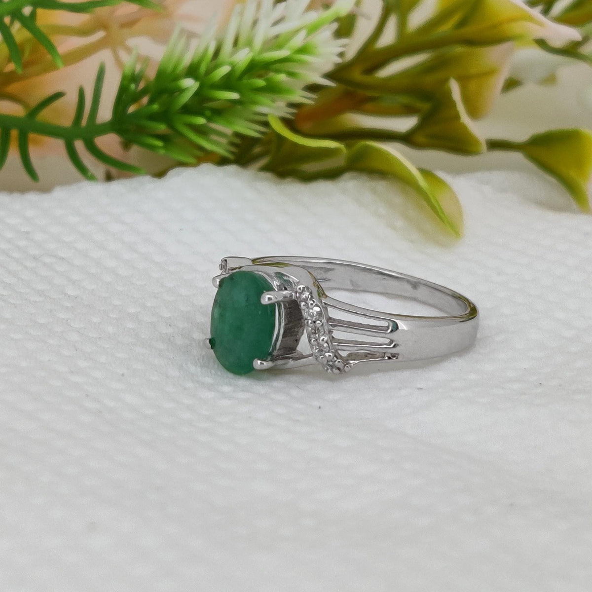 Handmade Emerald Ring, Minimalist Silver Band, Boho Artisan Jewelry, Anniversary Ring