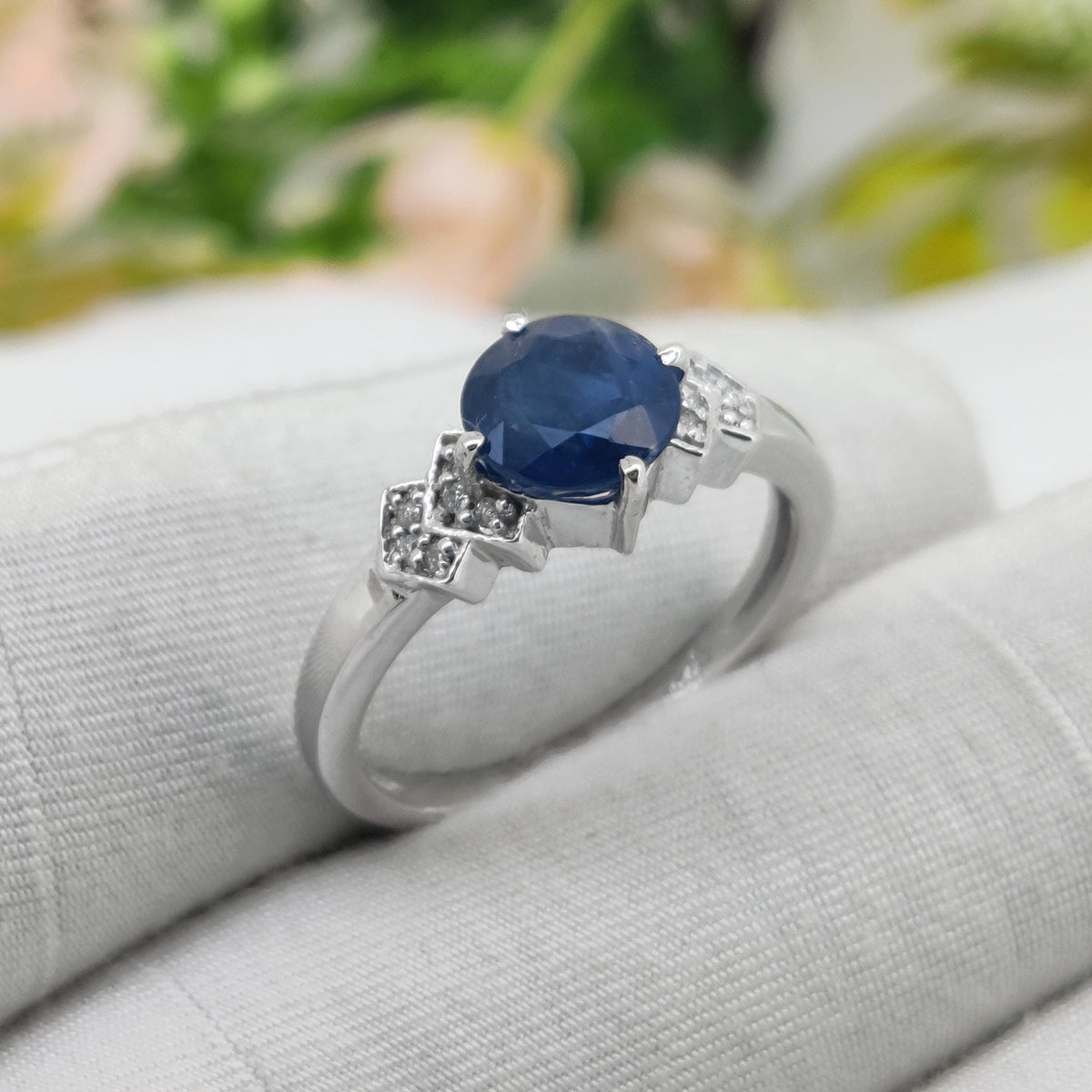 Blue Sapphire Ring, 925 Sterling Silver, Round Sapphire Band, Handmade Gemstone Jewelry