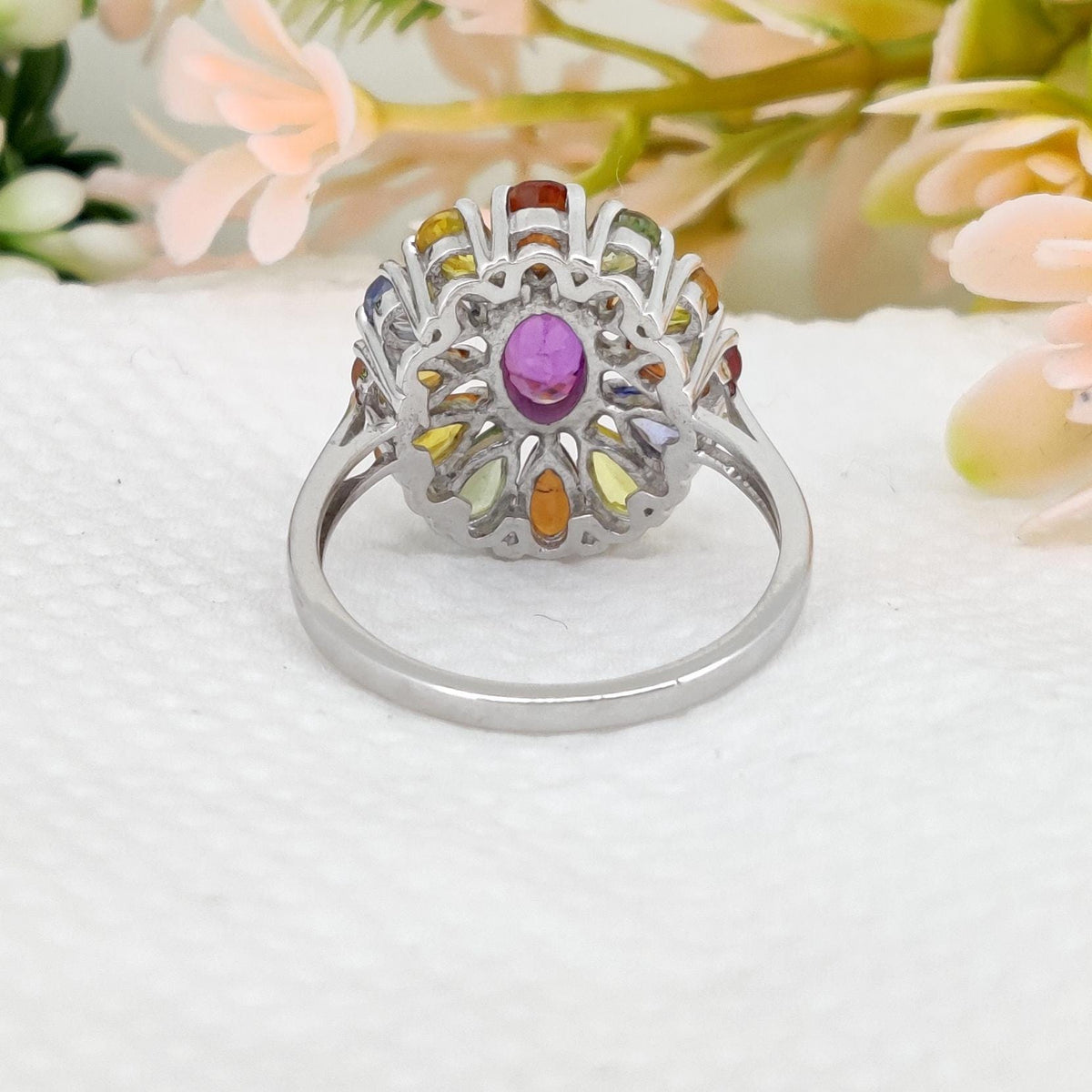 Oval Multi Sapphire Ring, 925 Sterling Silver, September Birthstone